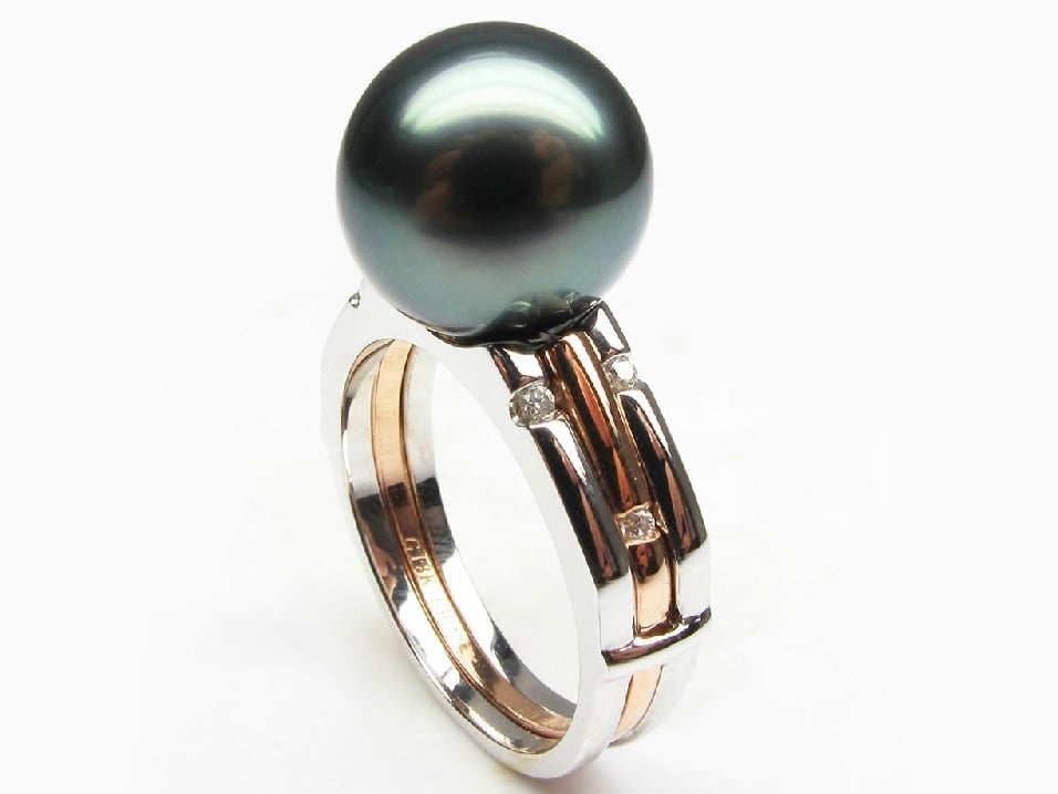 Two-Tone Tahitian Pearl and Diamond Rings